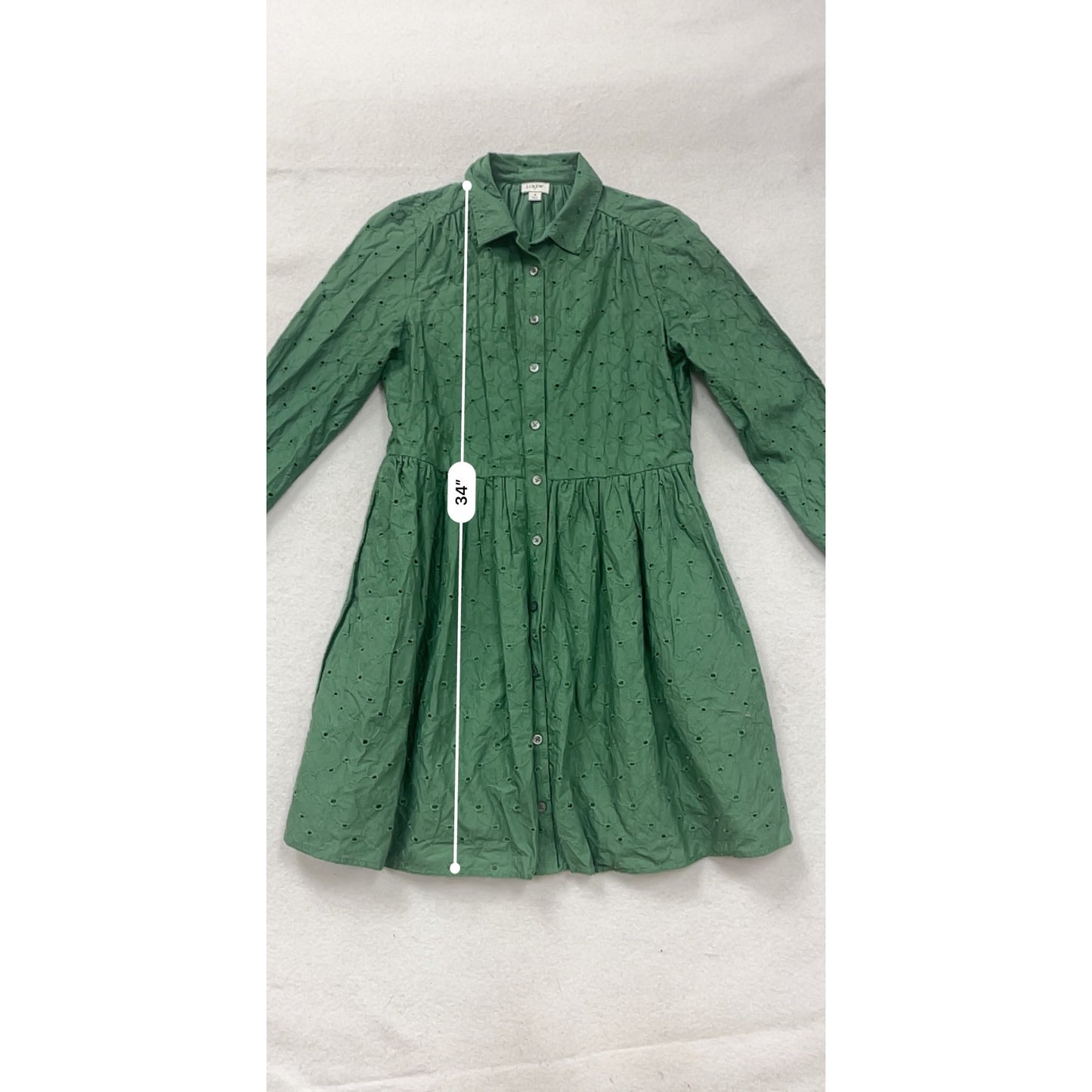 J.Crew Green Embroidered Button-Up Cotton Dress Size 4 #8862