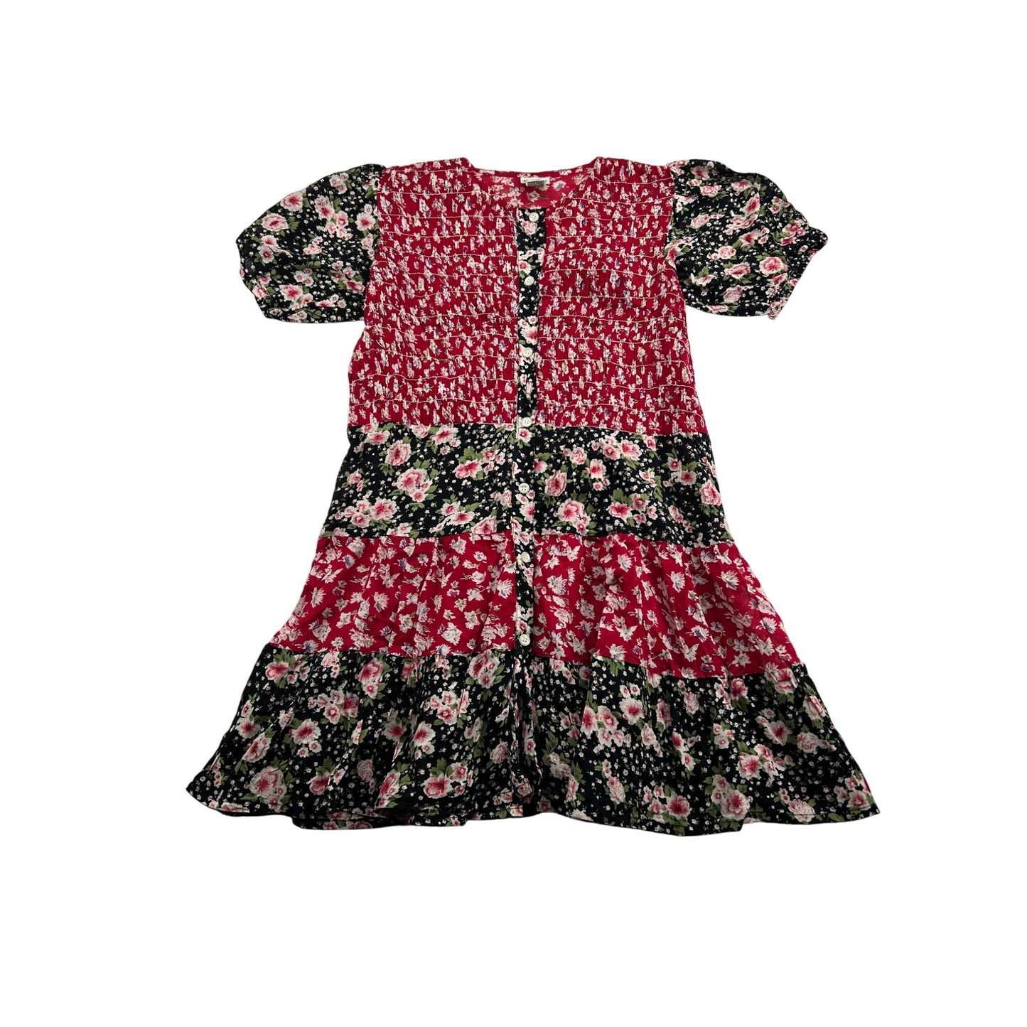 Vintage-Inspired Floral Patchwork Dress With Puff Sleeves # 6478