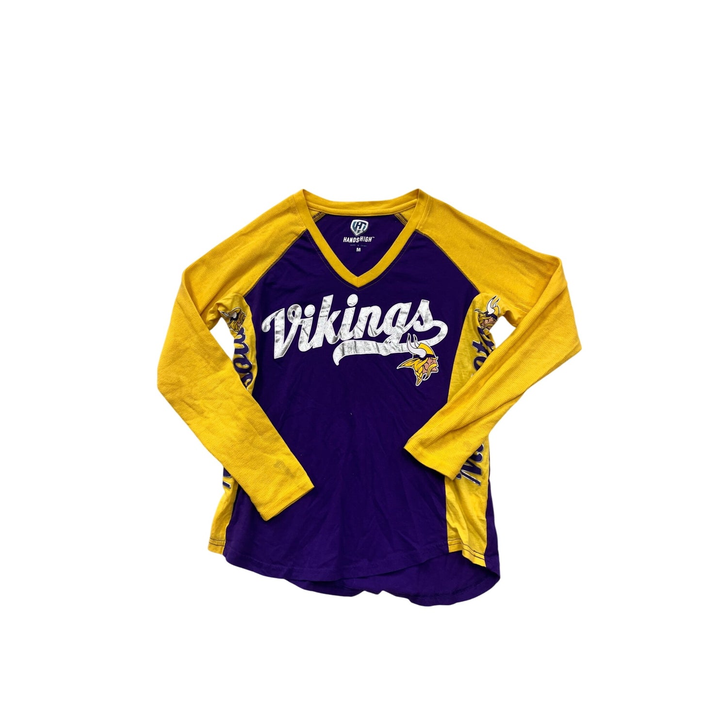 Womens Hands High Minnesota Vikings Long Sleeve Raglan Shirt Size M #8801