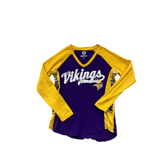 Womens Hands High Minnesota Vikings Long Sleeve Raglan Shirt Size M #8801