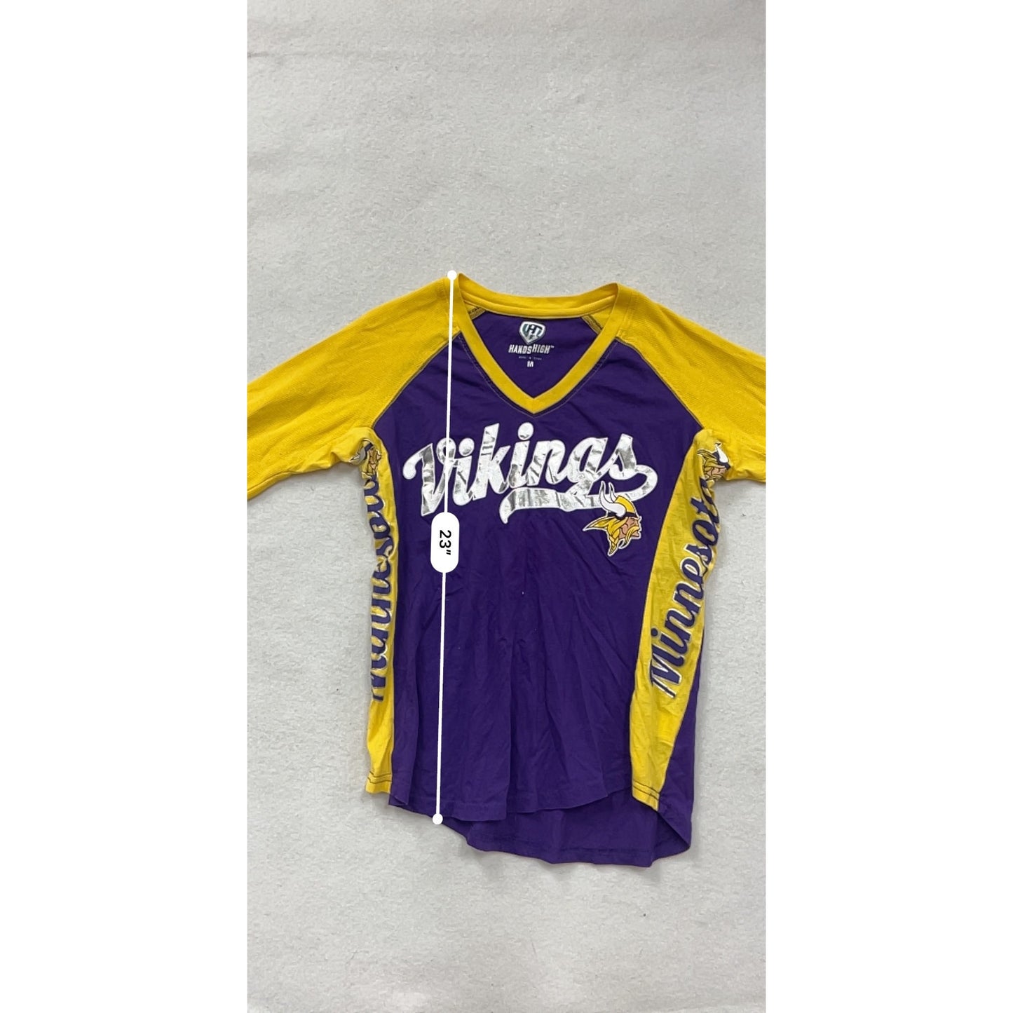 Womens Hands High Minnesota Vikings Long Sleeve Raglan Shirt Size M #8801