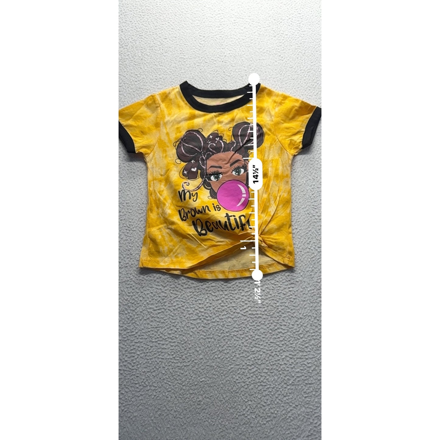 My Brown Is Beautiful Yellow Tie-Dye T-Shirt With Knotted Hem Size 4 #9328