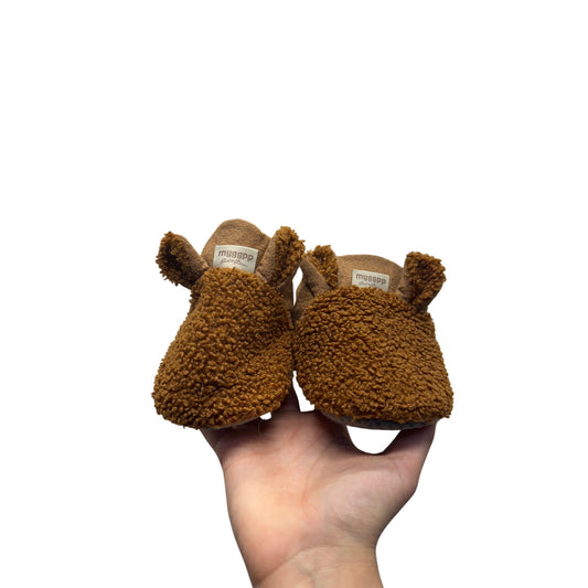 Myggpp Baby Bear Slippers Brown With Gray Soles Non-Slip Infant Shoes #9685