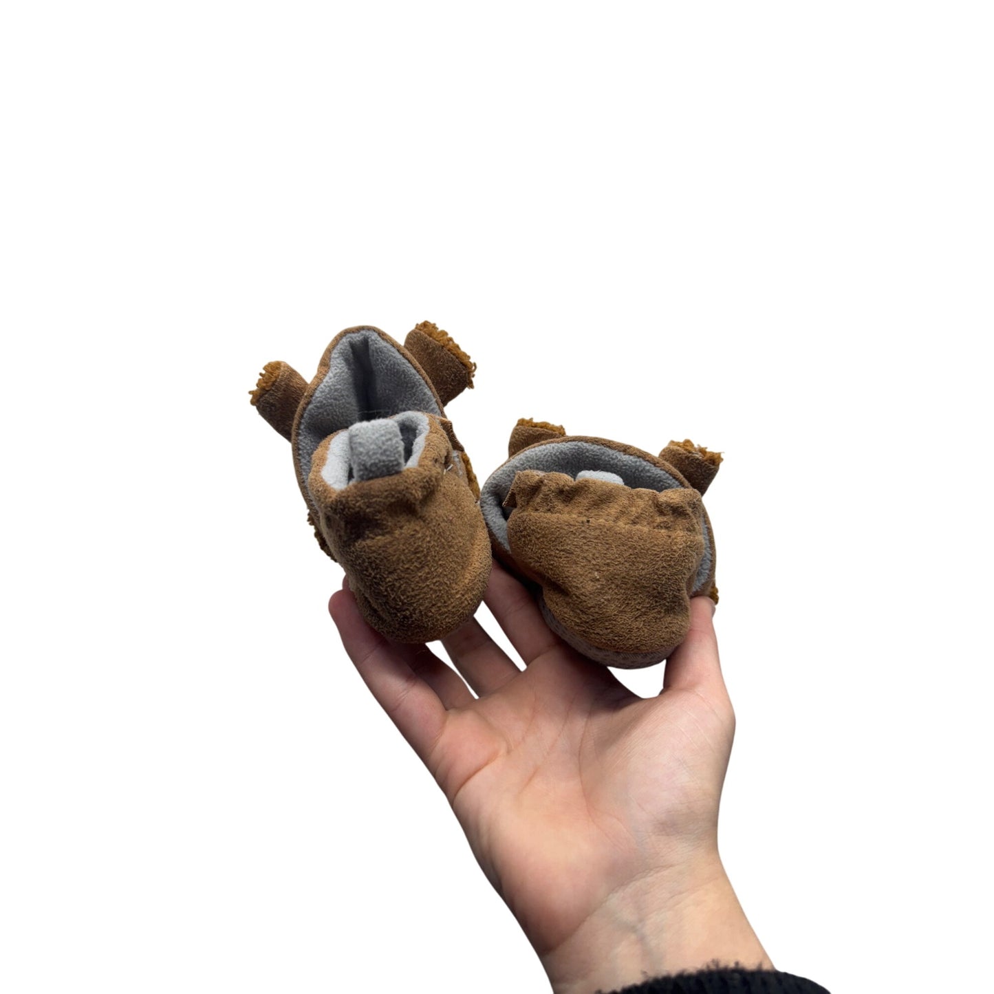 Myggpp Baby Bear Slippers Brown With Gray Soles Non-Slip Infant Shoes #9685