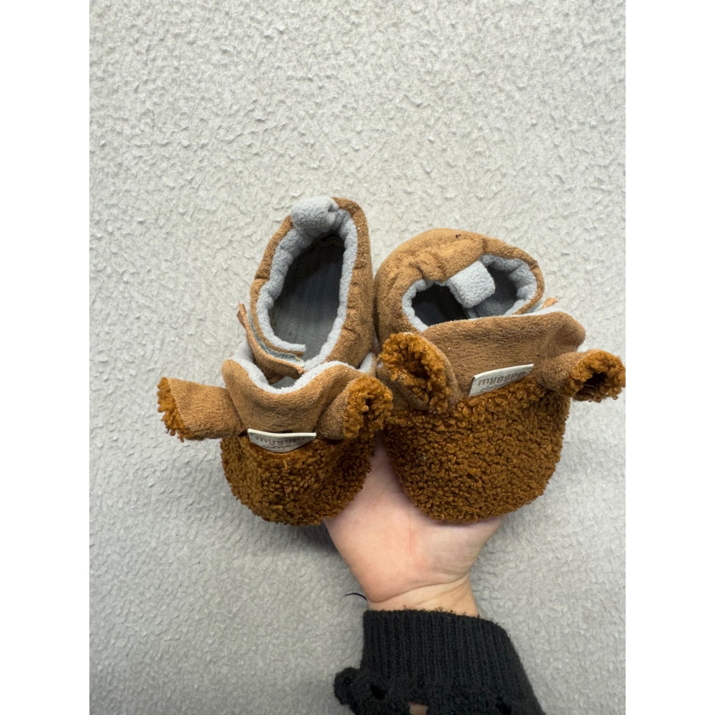 Myggpp Baby Bear Slippers Brown With Gray Soles Non-Slip Infant Shoes #9685