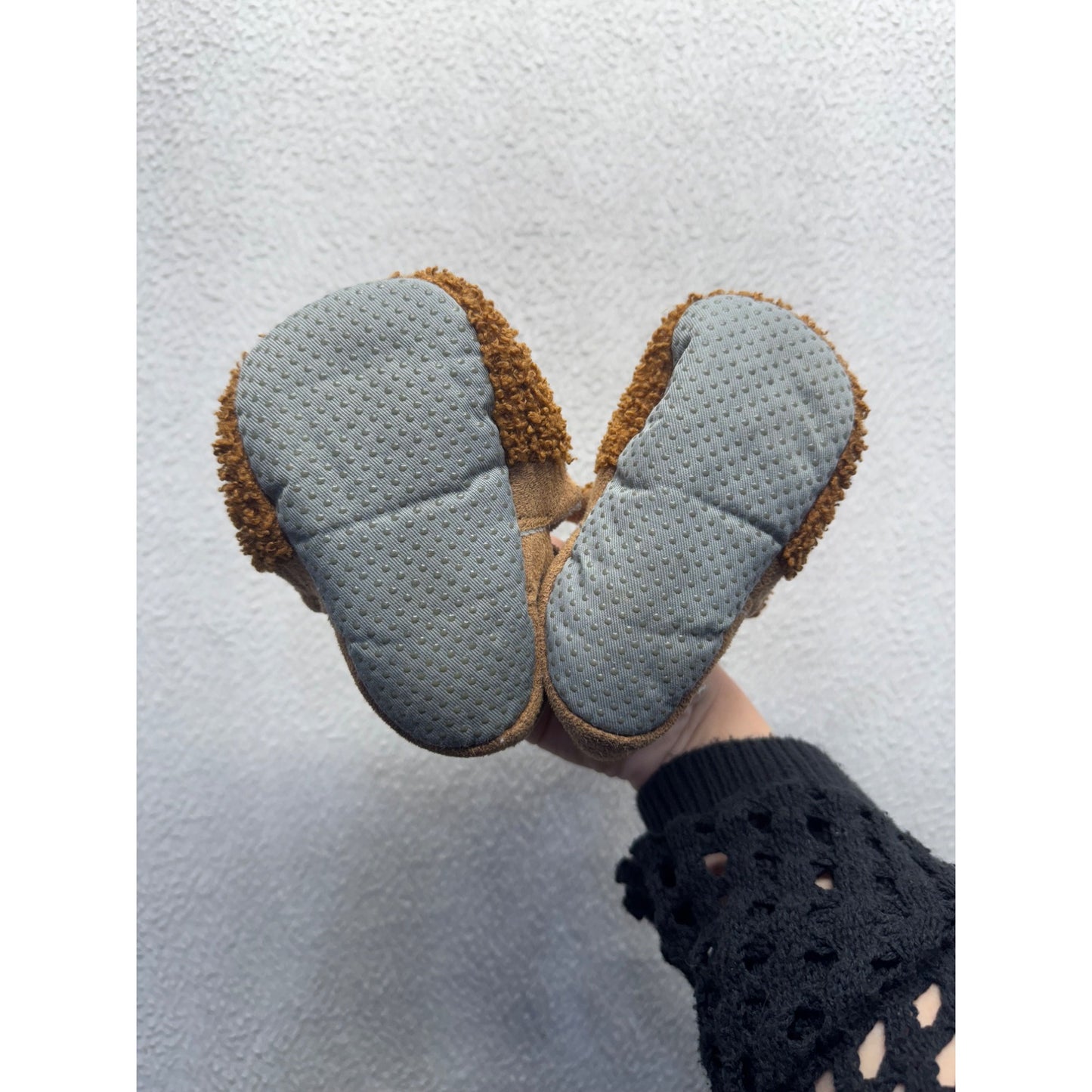 Myggpp Baby Bear Slippers Brown With Gray Soles Non-Slip Infant Shoes #9685