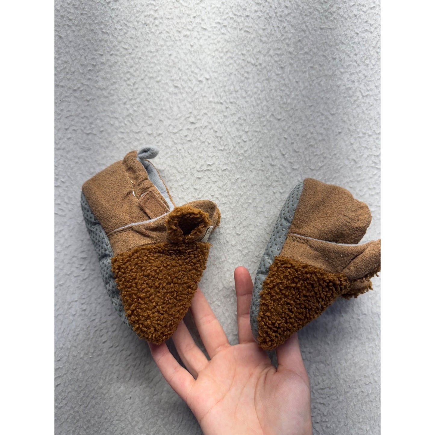 Myggpp Baby Bear Slippers Brown With Gray Soles Non-Slip Infant Shoes #9685