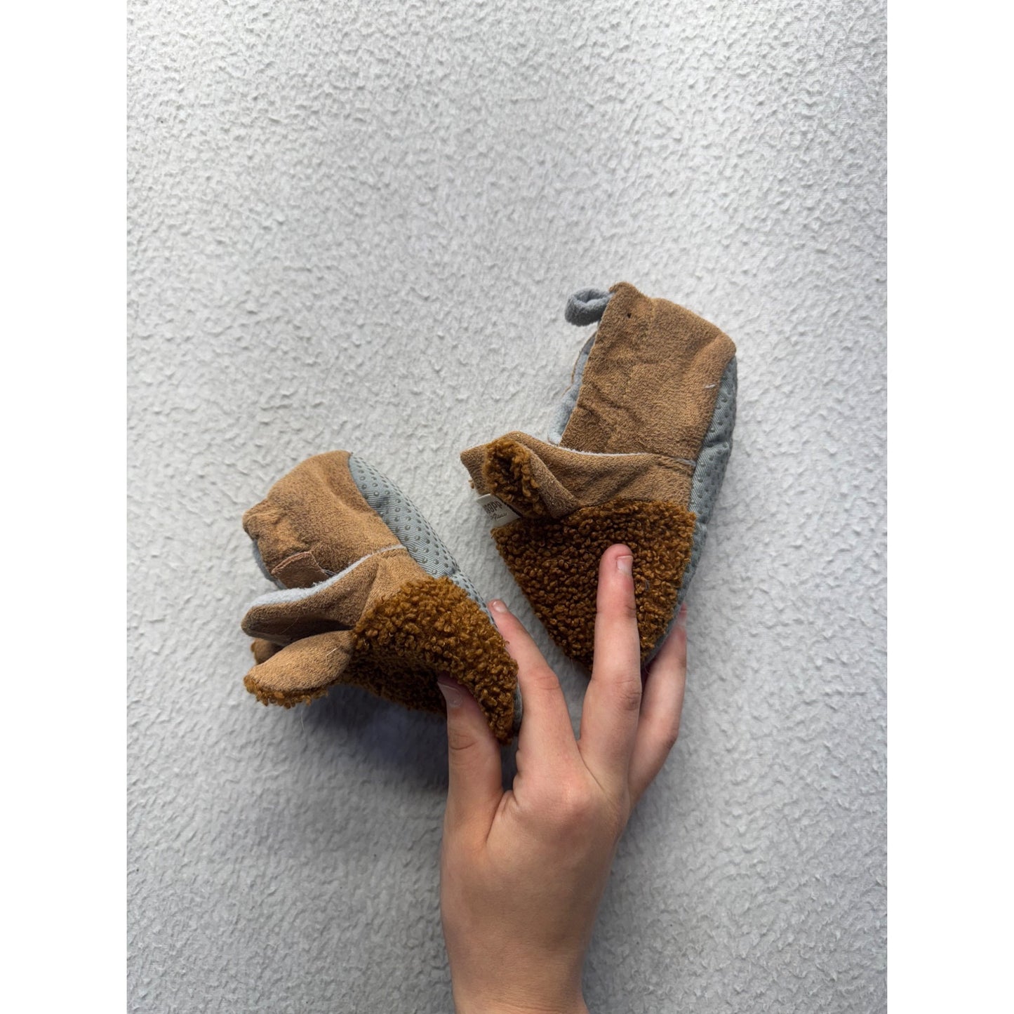 Myggpp Baby Bear Slippers Brown With Gray Soles Non-Slip Infant Shoes #9685