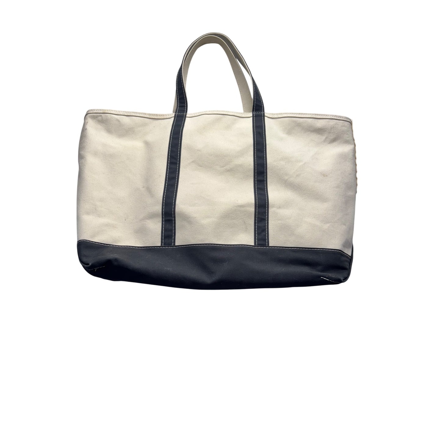 L.L. Bean Canvas Tote Bag Touareg Logo Beige/Navy Large With Zip Closure #9965