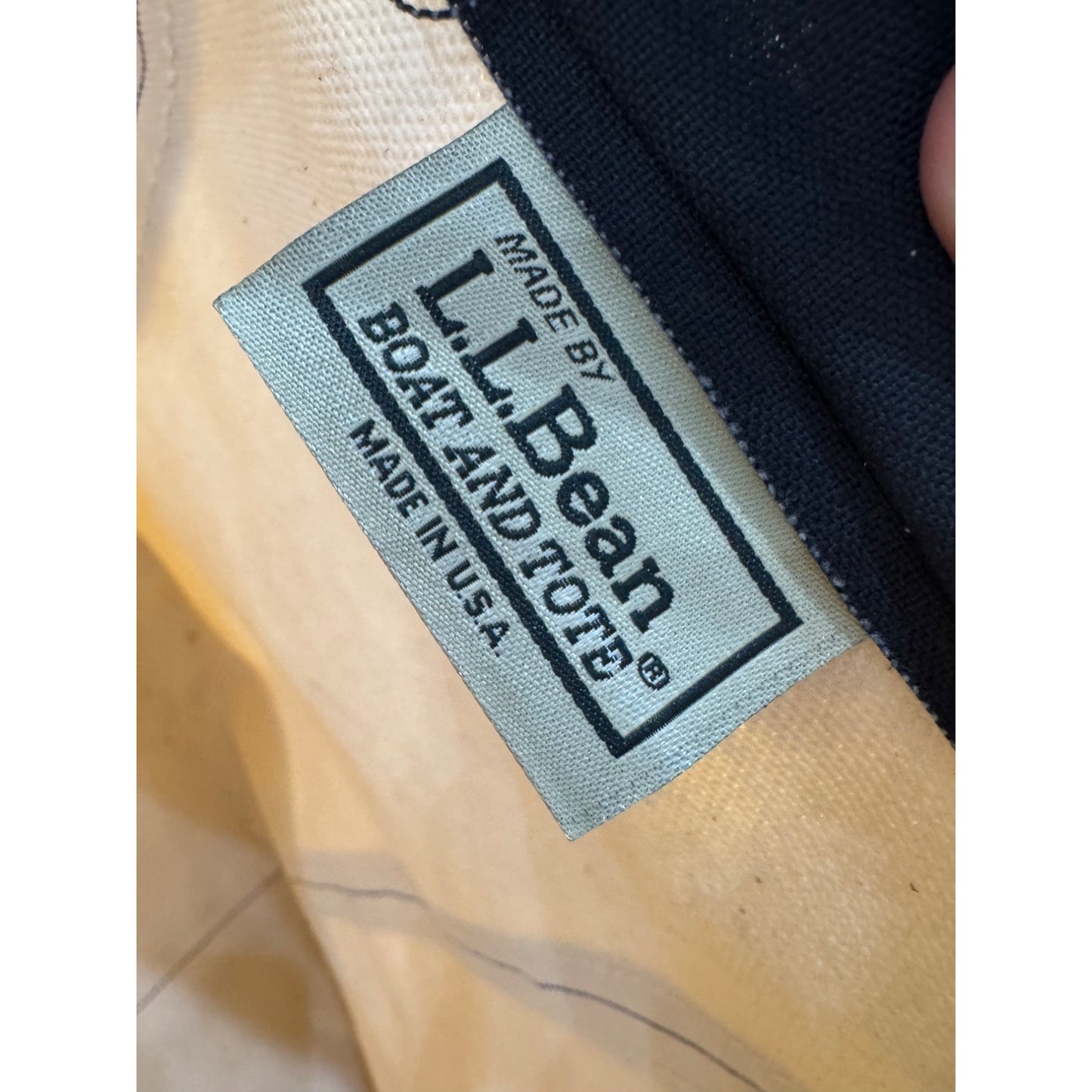 L.L. Bean Canvas Tote Bag Touareg Logo Beige/Navy Large With Zip Closure #9965