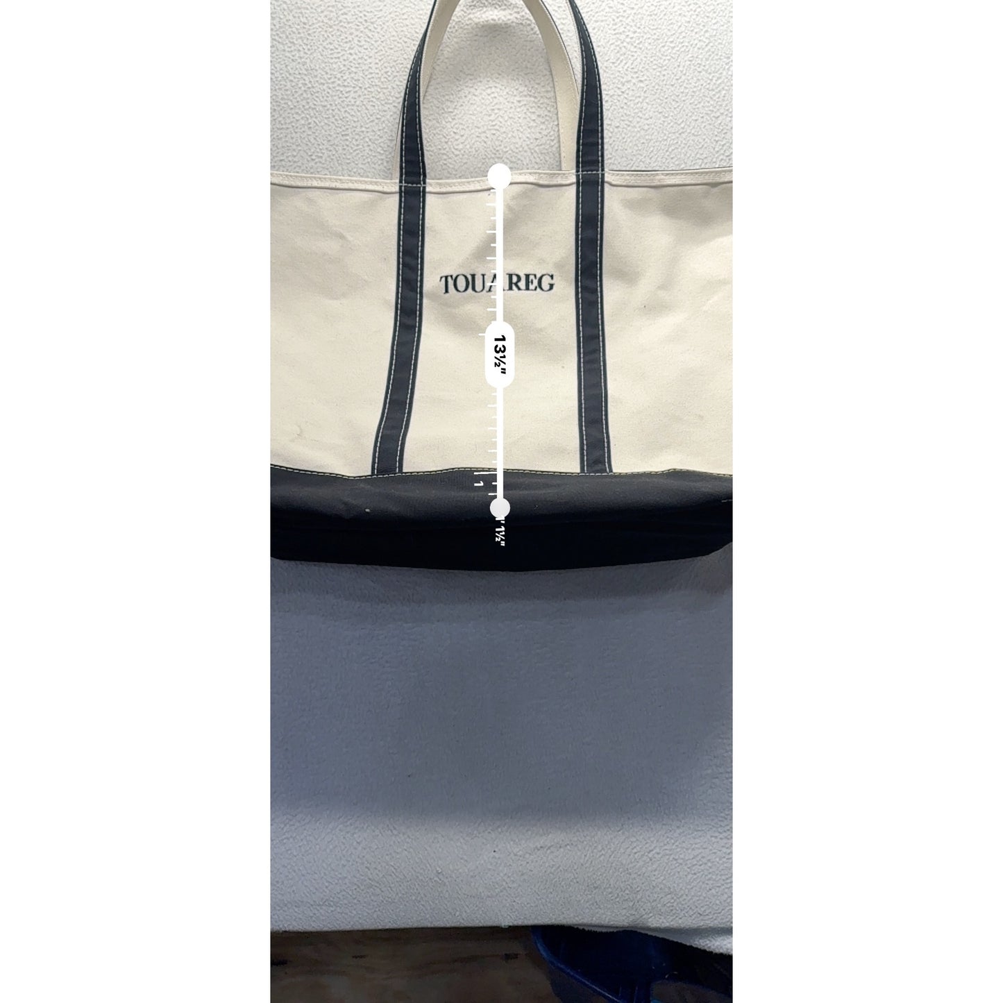 L.L. Bean Canvas Tote Bag Touareg Logo Beige/Navy Large With Zip Closure #9965