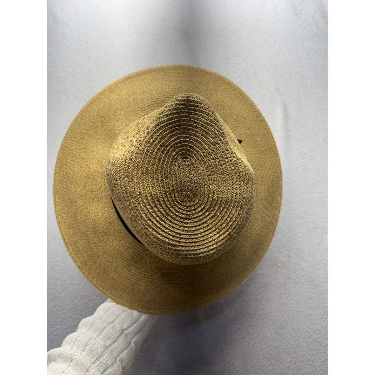 Wide Brim Straw Hat With Black Ribbon Bow & Pineapple Accent #9851