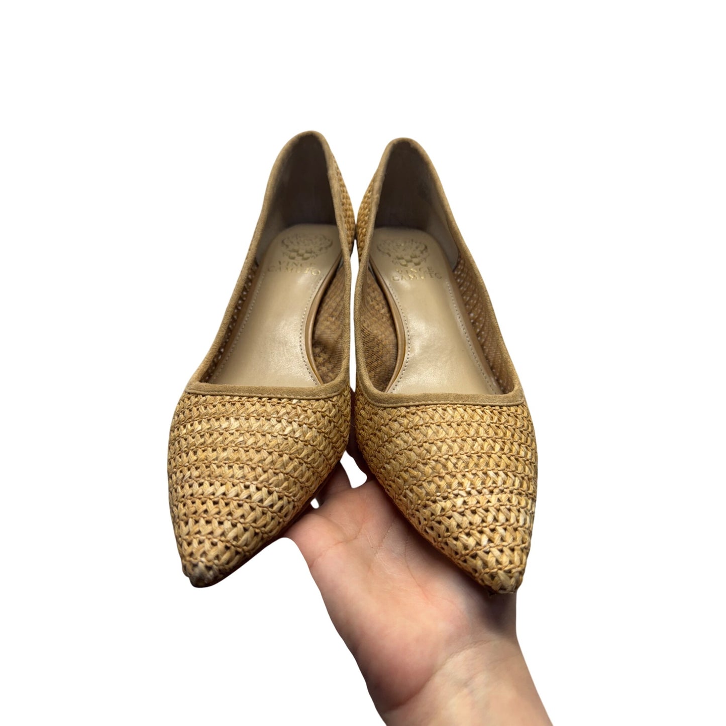 Vince Camuto Natural Raffia Woven Block Heel Pointed Toe Pumps Size 8M #9628