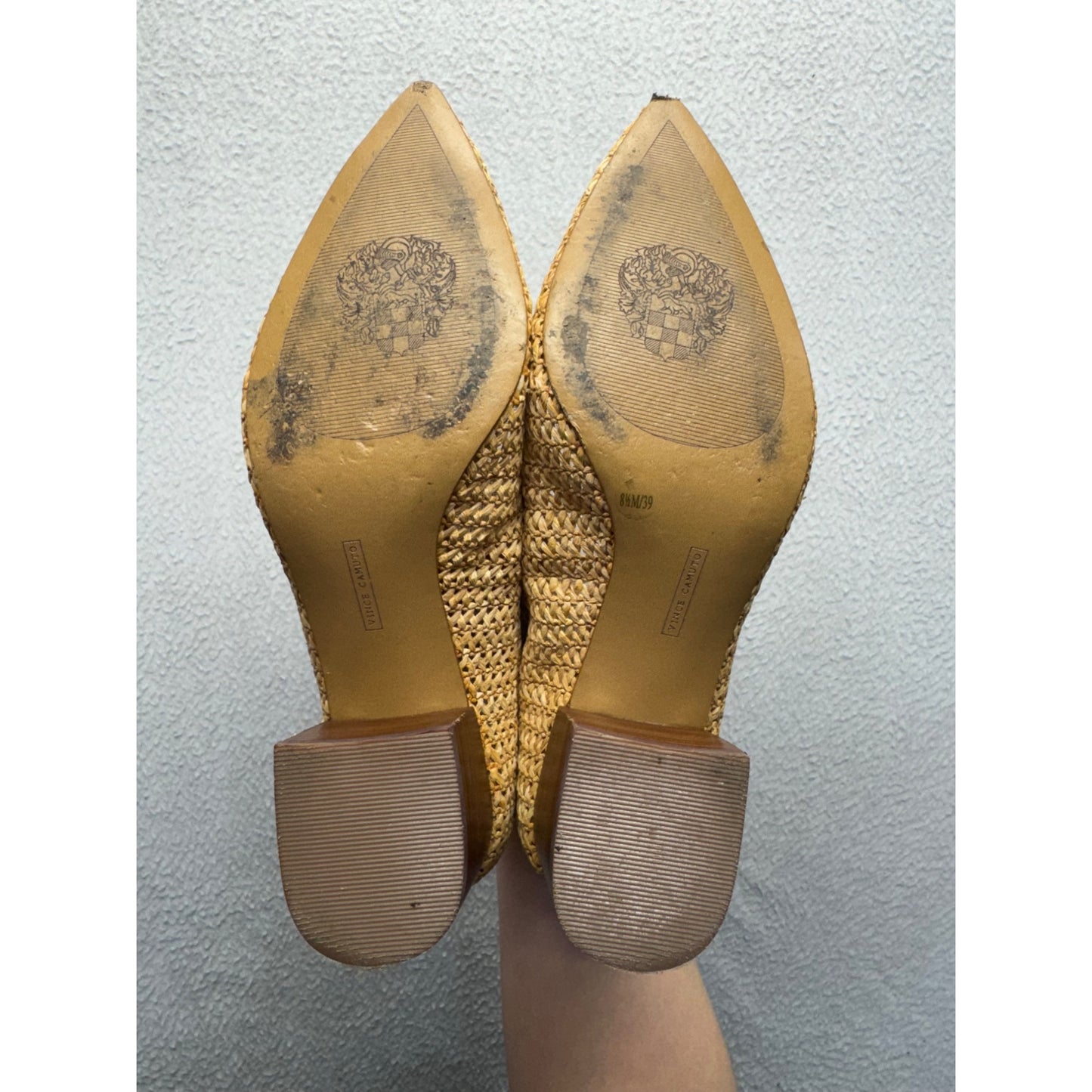 Vince Camuto Natural Raffia Woven Block Heel Pointed Toe Pumps Size 8M #9628