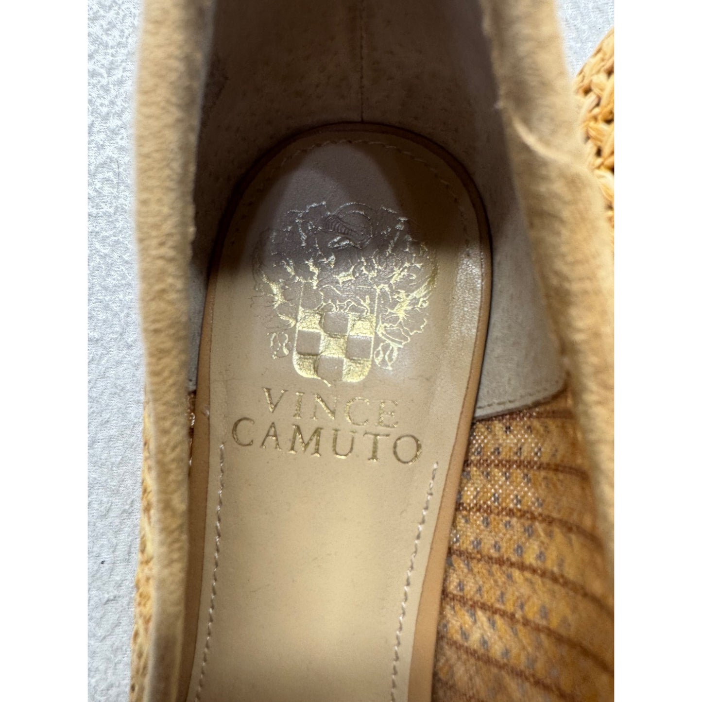 Vince Camuto Natural Raffia Woven Block Heel Pointed Toe Pumps Size 8M #9628