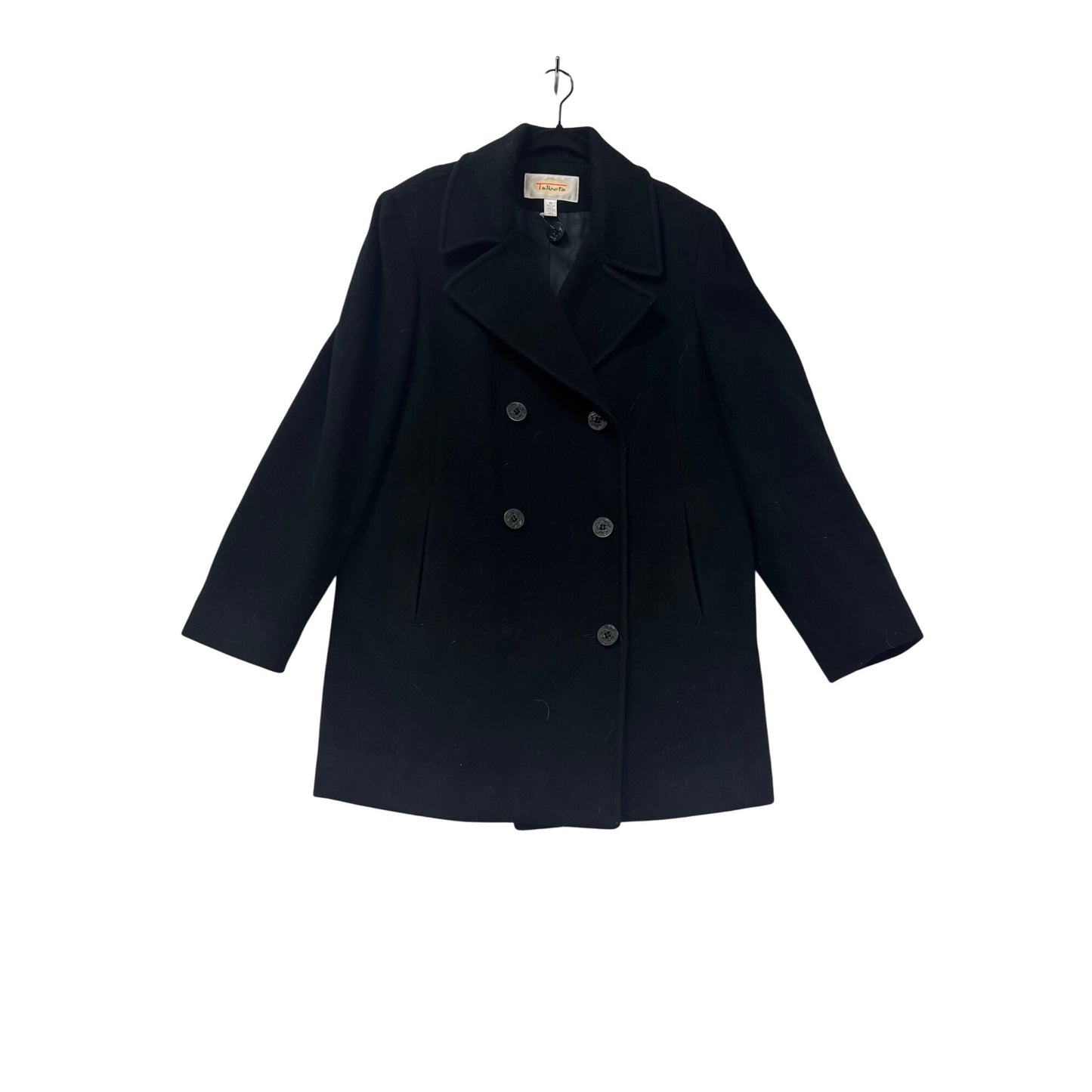 Vintage Talbots Black Wool Blend Double-Breasted Peacoat Size 16 #86A