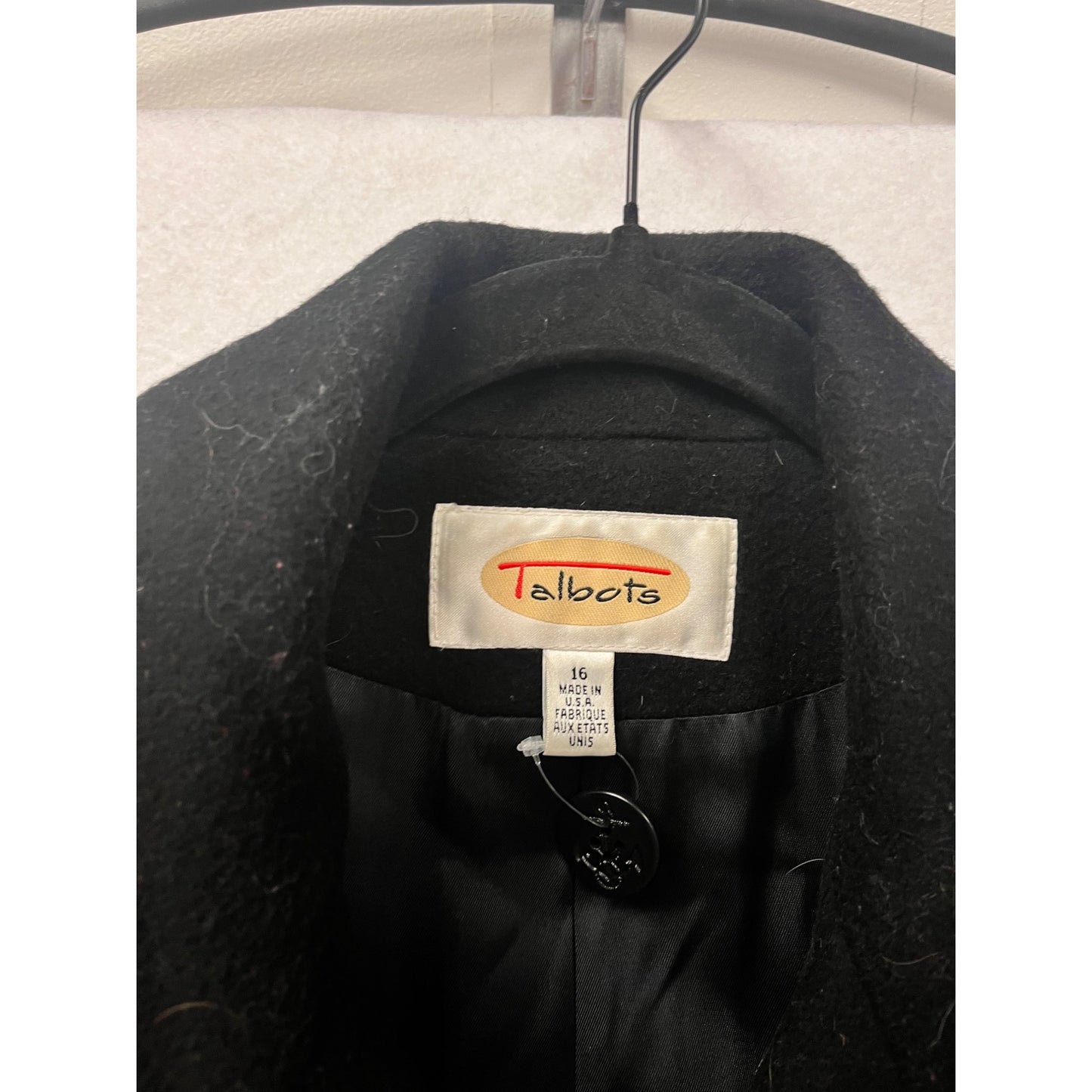 Vintage Talbots Black Wool Blend Double-Breasted Peacoat Size 16 #86A