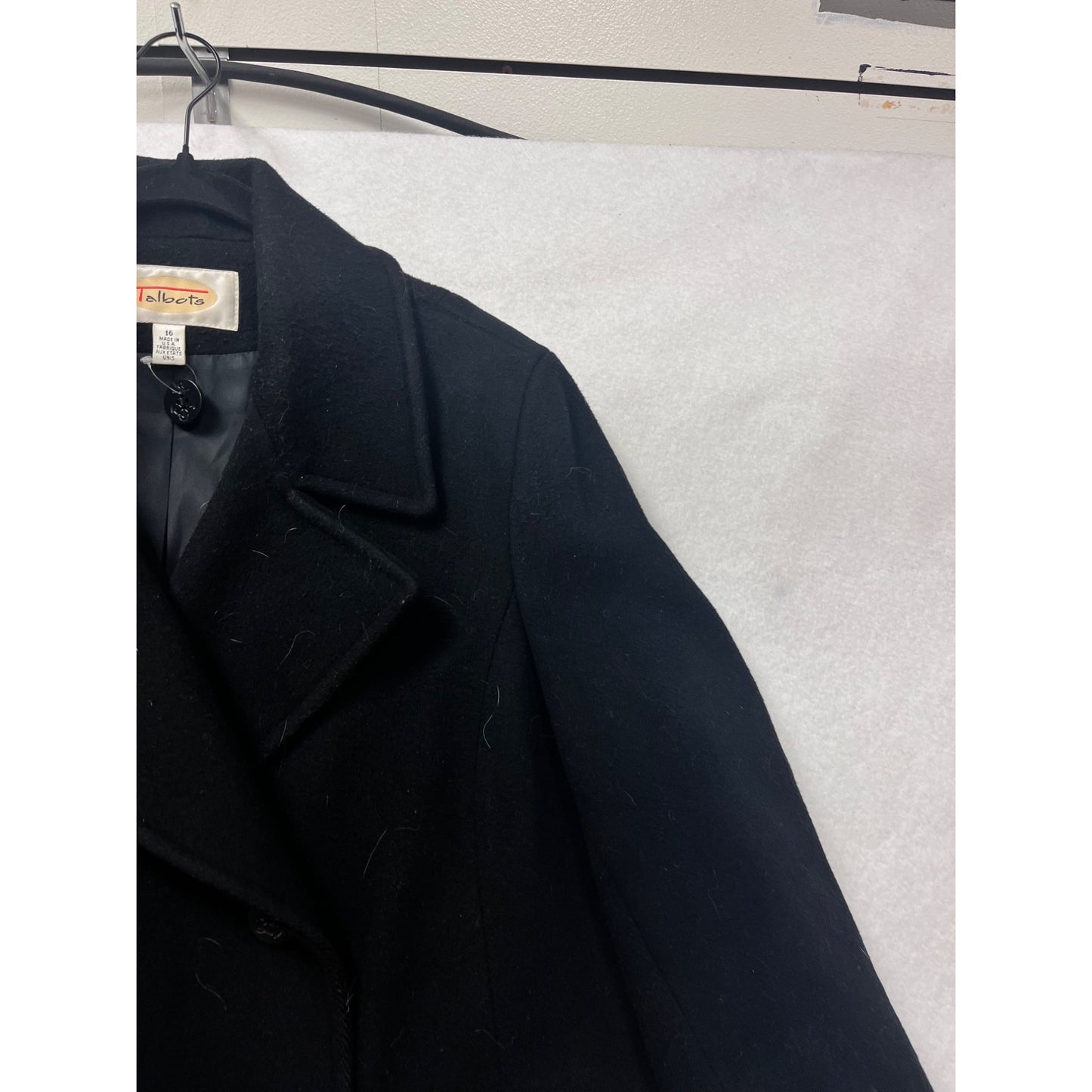 Vintage Talbots Black Wool Blend Double-Breasted Peacoat Size 16 #86A