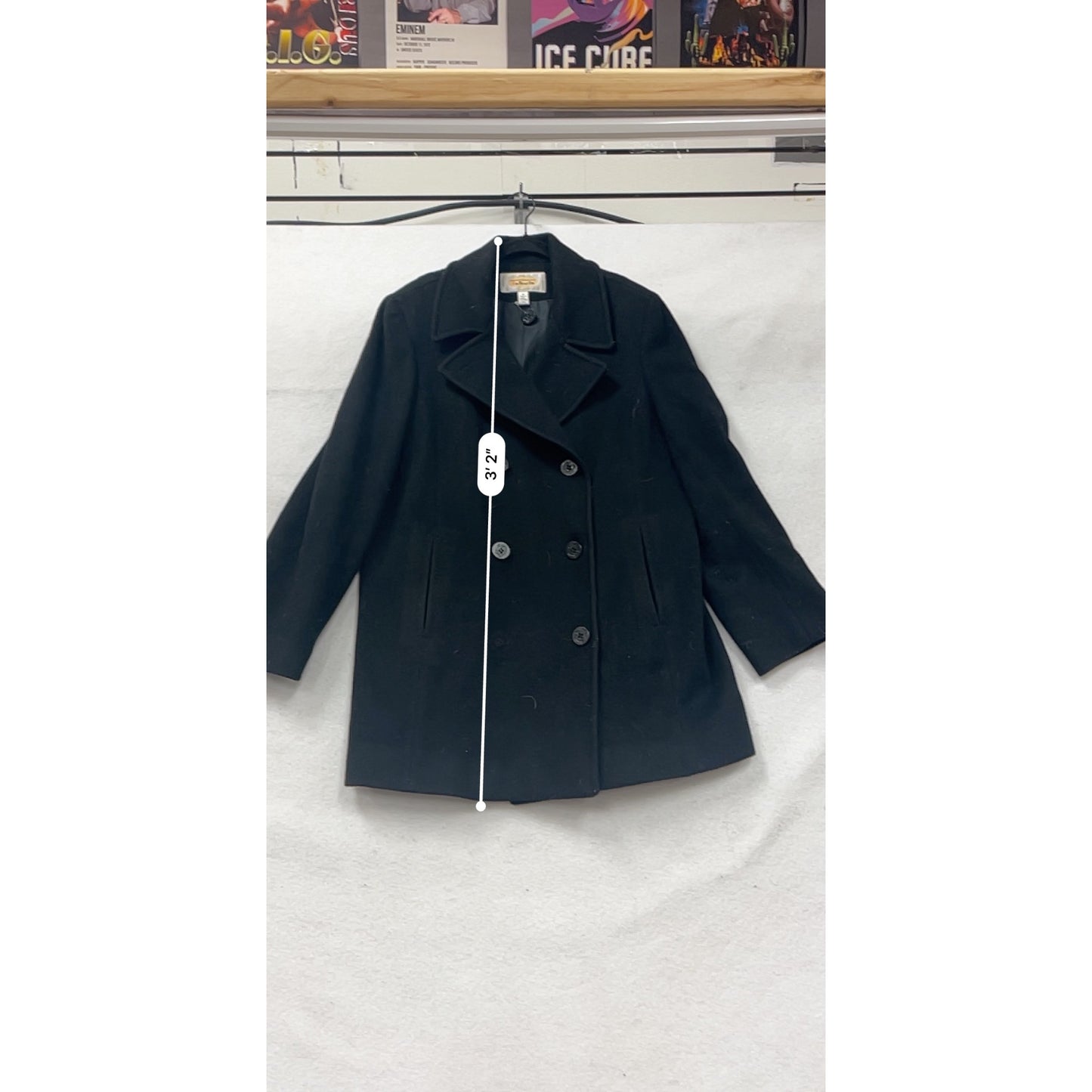 Vintage Talbots Black Wool Blend Double-Breasted Peacoat Size 16 #86A