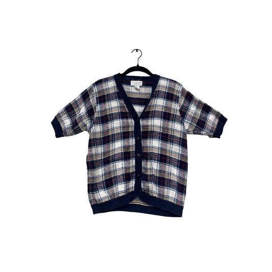 Christopher & Banks Plaid Knit Short Sleeve Cardigan #505A