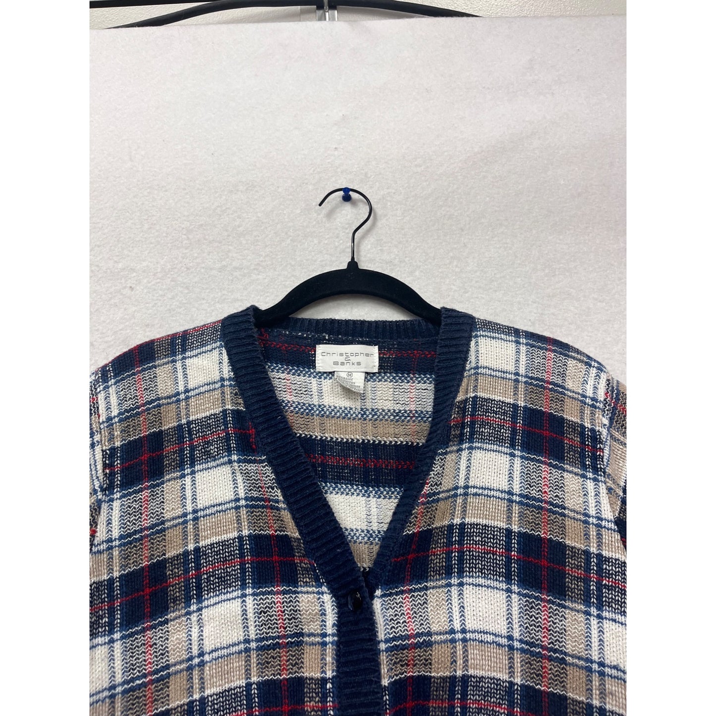 Christopher & Banks Plaid Knit Short Sleeve Cardigan #505A