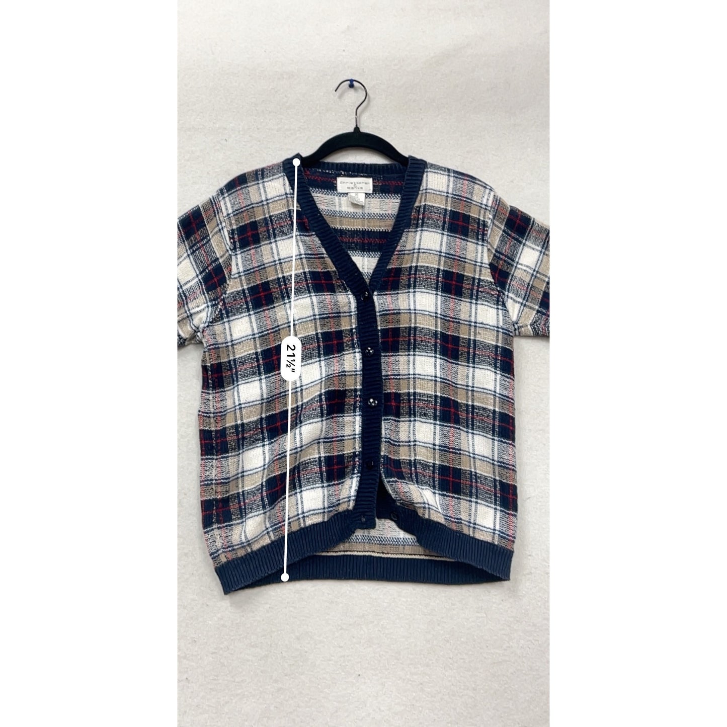 Christopher & Banks Plaid Knit Short Sleeve Cardigan #505A