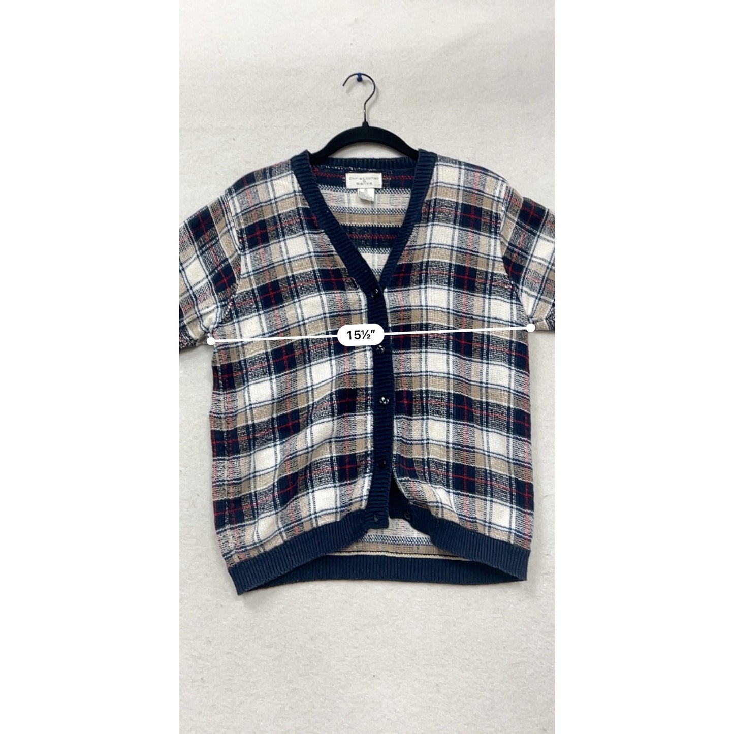 Christopher & Banks Plaid Knit Short Sleeve Cardigan #505A