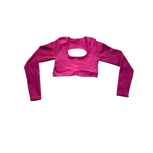 Pink Ribbed Long Sleeve Cut-Out Crop Top #7404
