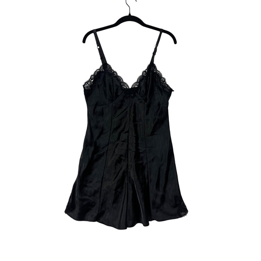 Cacique Womens Black Satin & Lace Chemise Lingerie Nightgown With Adjustable Straps Size M #8799