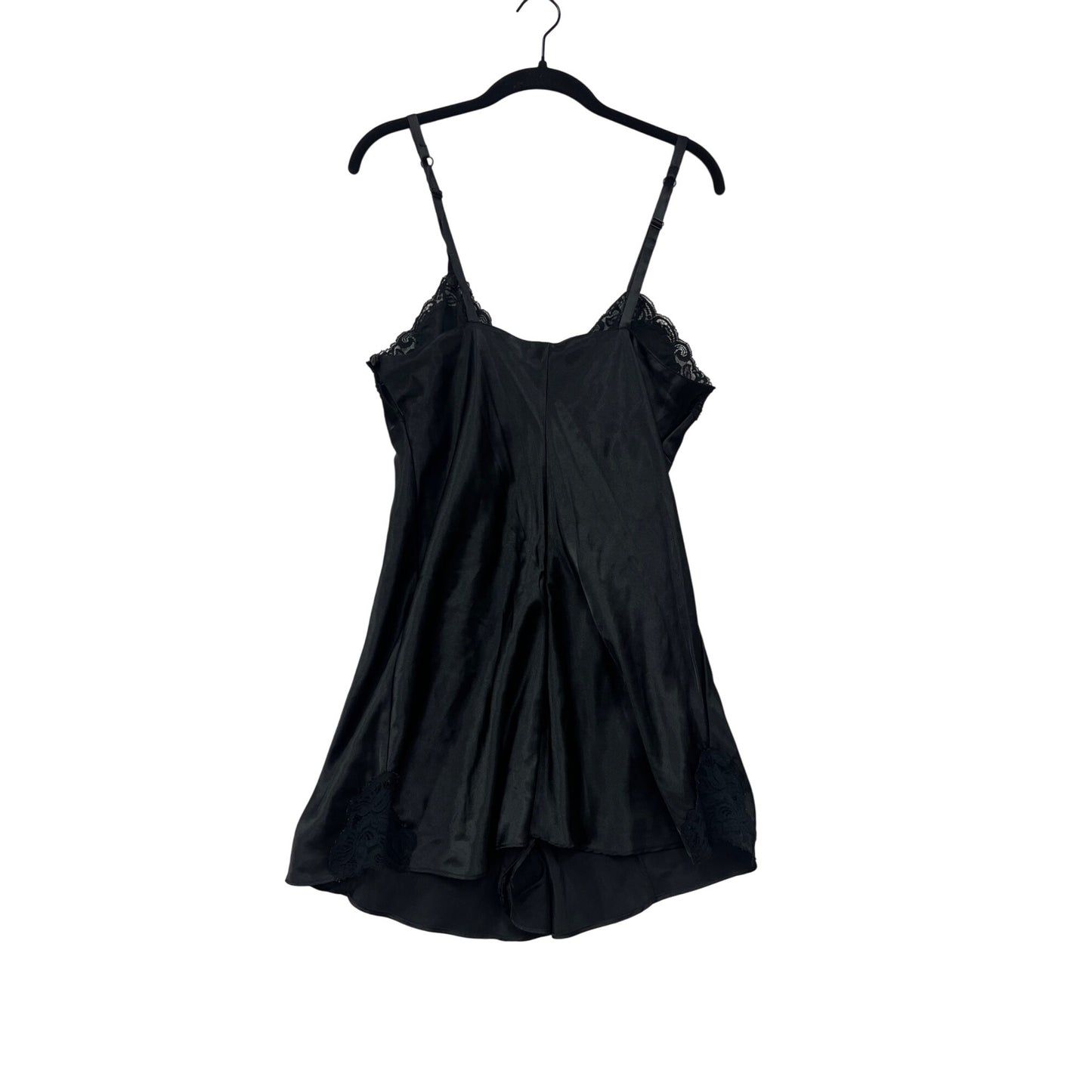 Cacique Womens Black Satin & Lace Chemise Lingerie Nightgown With Adjustable Straps Size M #8799