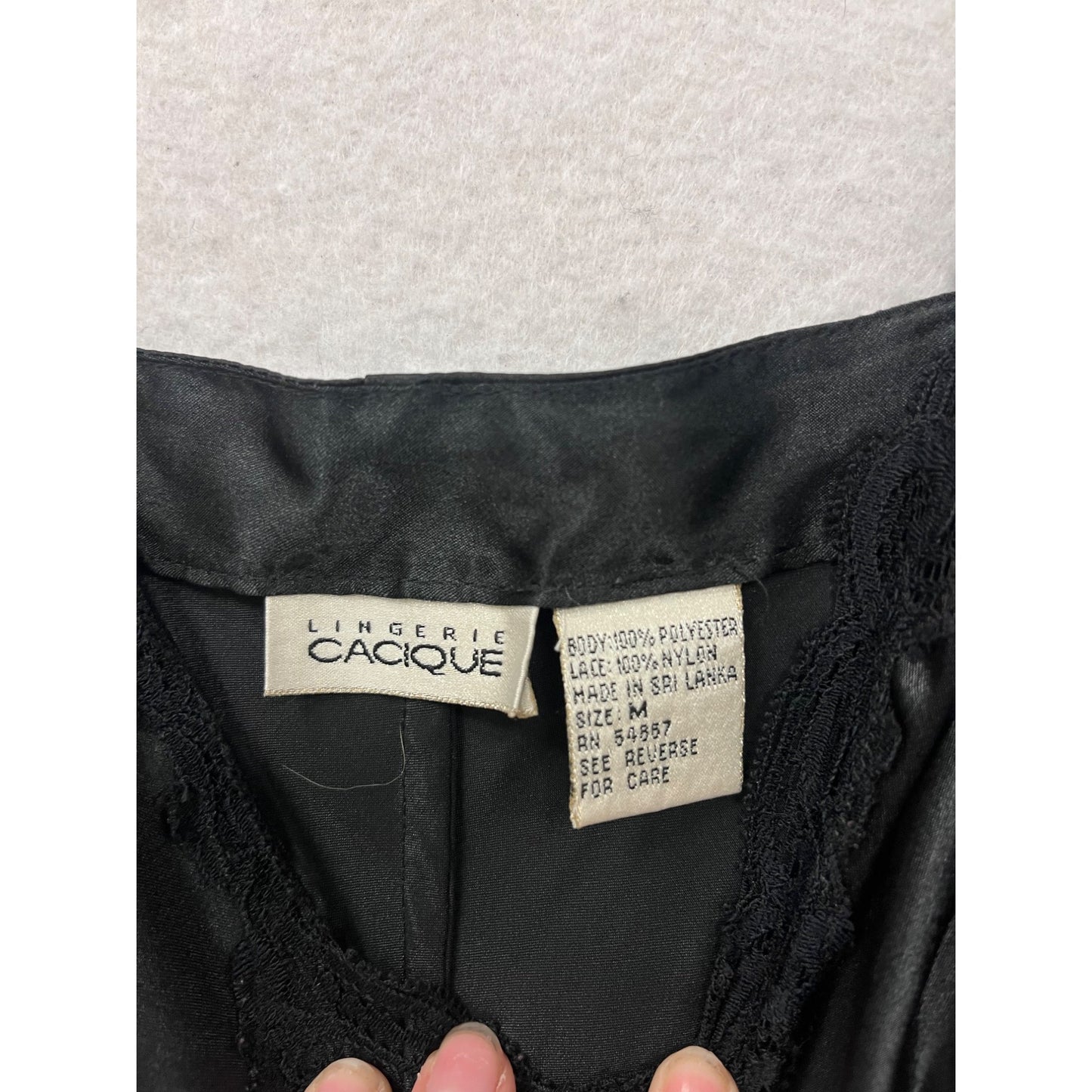 Cacique Womens Black Satin & Lace Chemise Lingerie Nightgown With Adjustable Straps Size M #8799