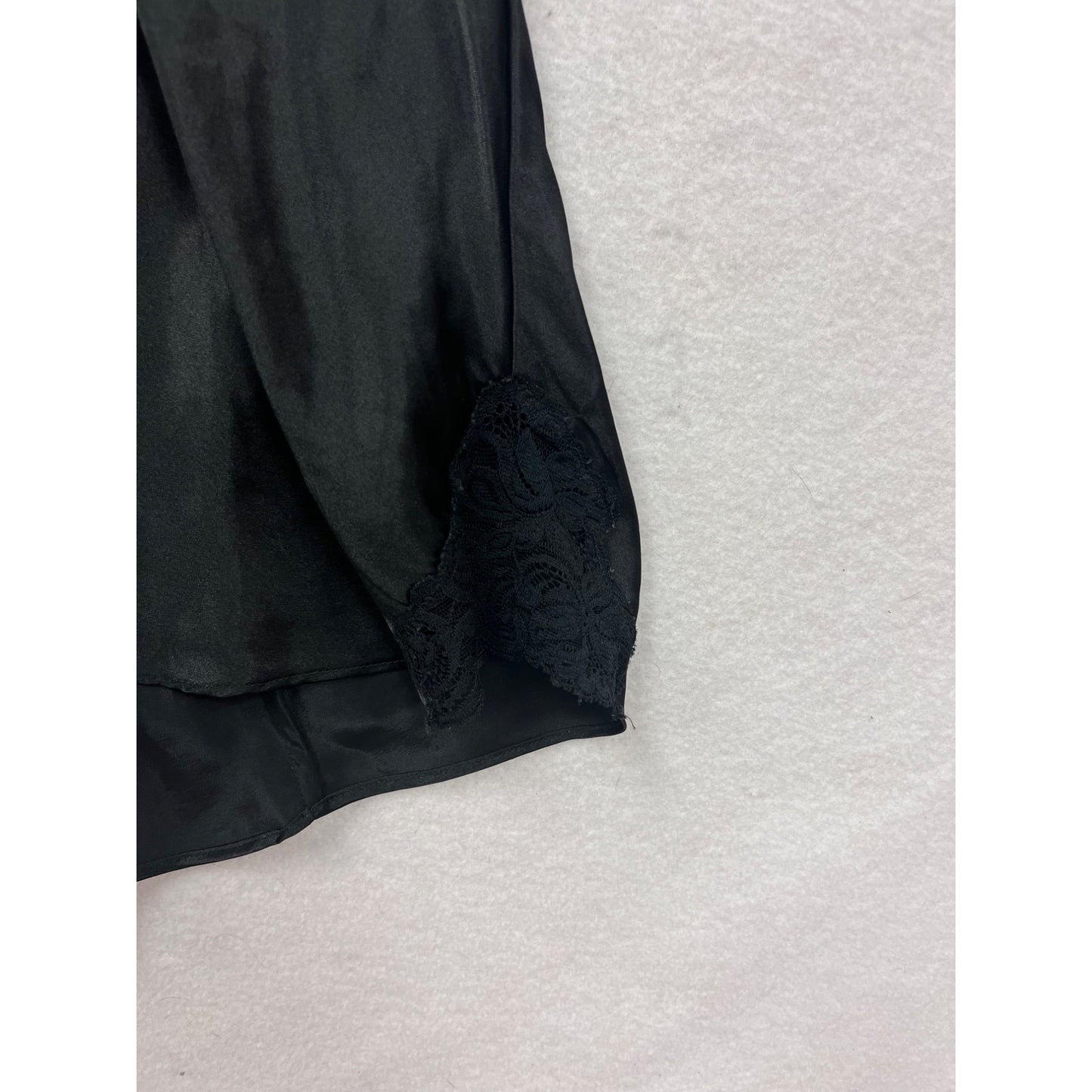 Cacique Womens Black Satin & Lace Chemise Lingerie Nightgown With Adjustable Straps Size M #8799