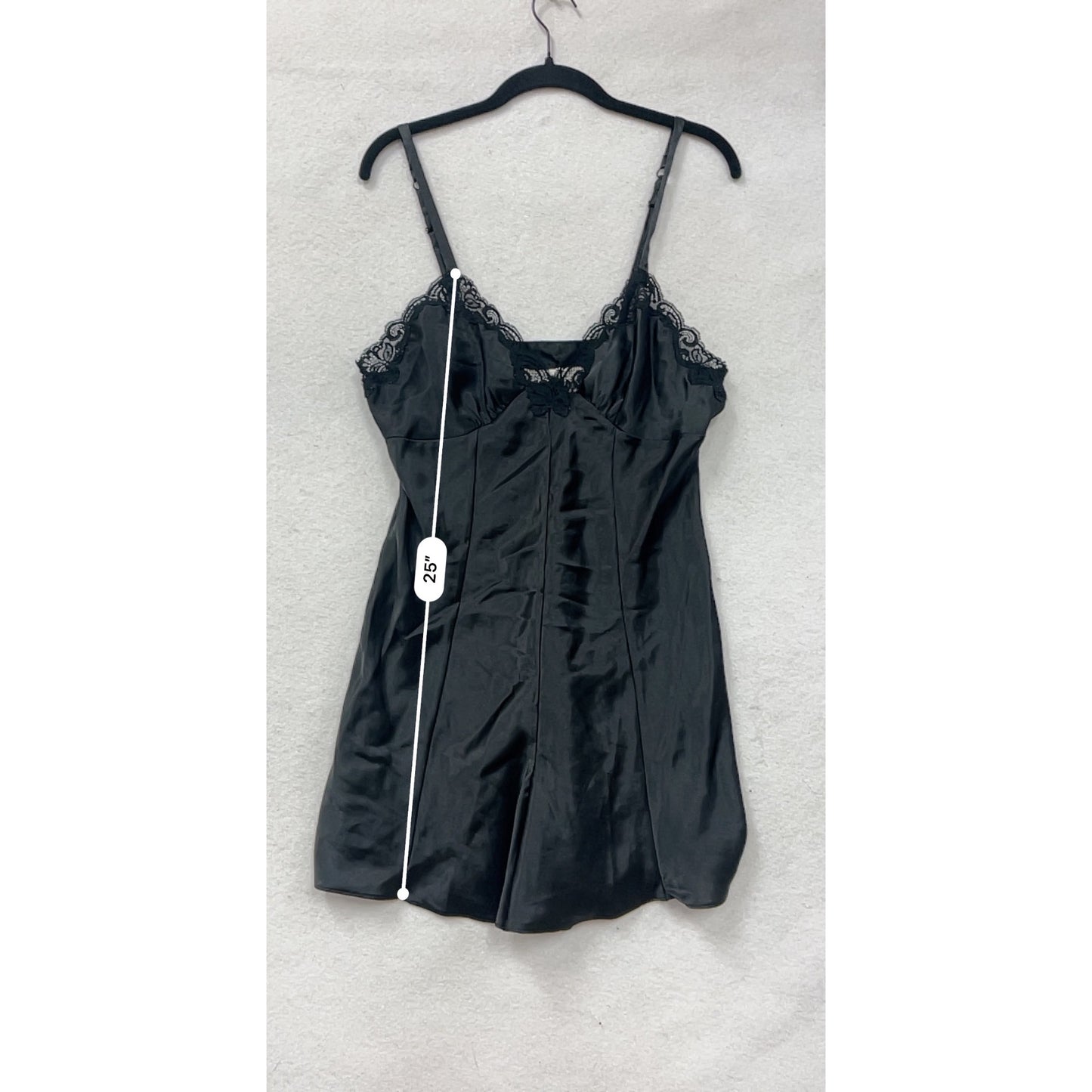 Cacique Womens Black Satin & Lace Chemise Lingerie Nightgown With Adjustable Straps Size M #8799