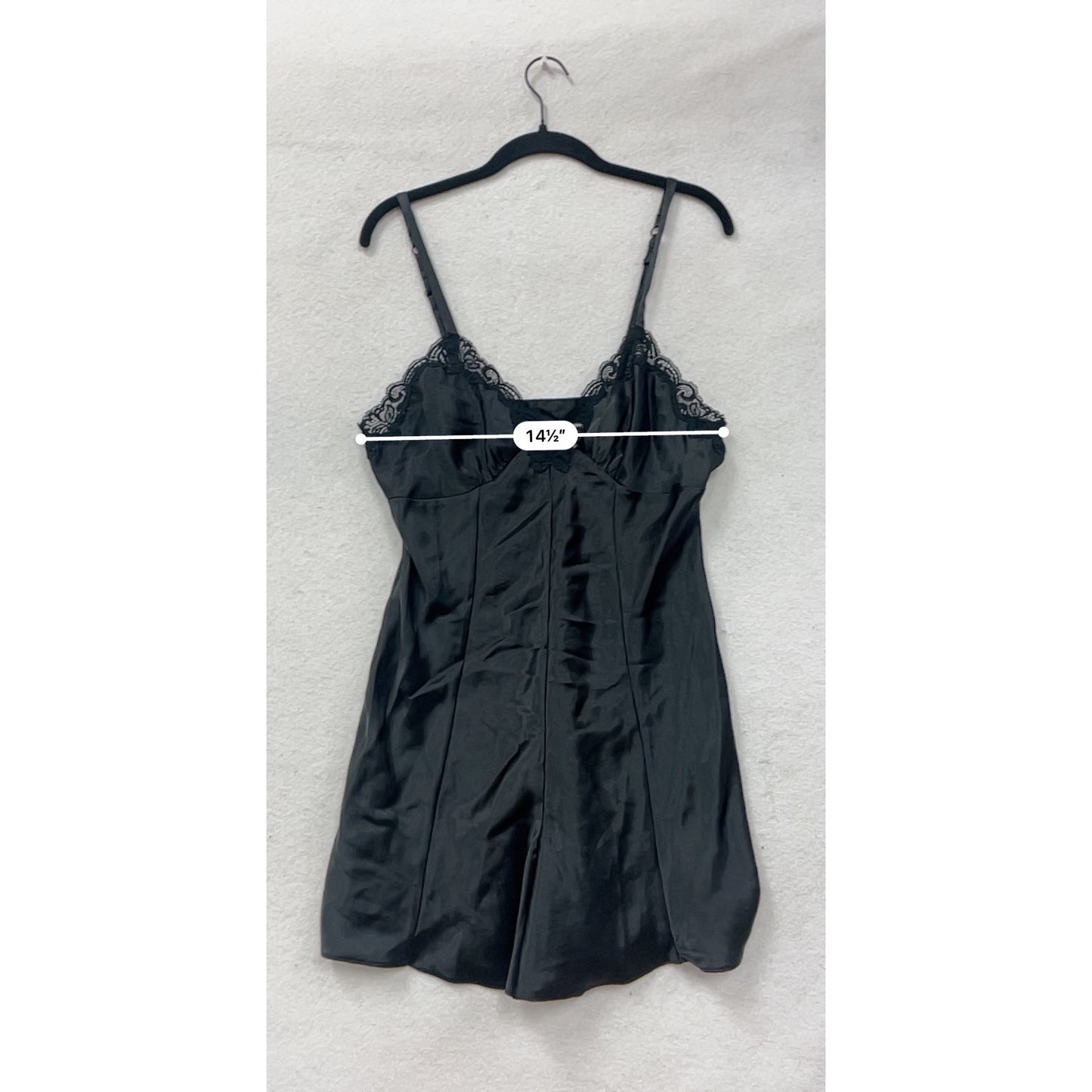 Cacique Womens Black Satin & Lace Chemise Lingerie Nightgown With Adjustable Straps Size M #8799