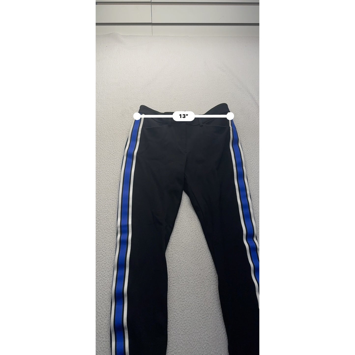 Express Skinny Mid Rise Pants Blue & White Side Stripes Stretch Fabric #9269
