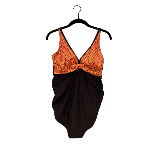 Women’s 8 Retro-Style Orange & Brown Polka Dot One-Piece Swimsuit #8025