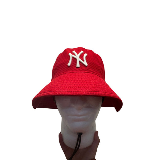 New York Yankees Red Mesh Wide Brim Bucket Hat with Adjustable Chin Strap #63B