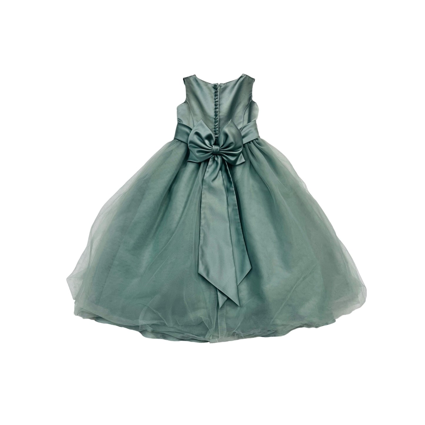 Girls Sage Satin Flower Girl Dress #2380