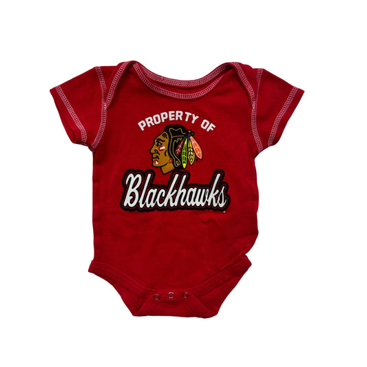 NHL Licensed Baby Bodysuit Property Of Blackhawks Red 3/6M #6544