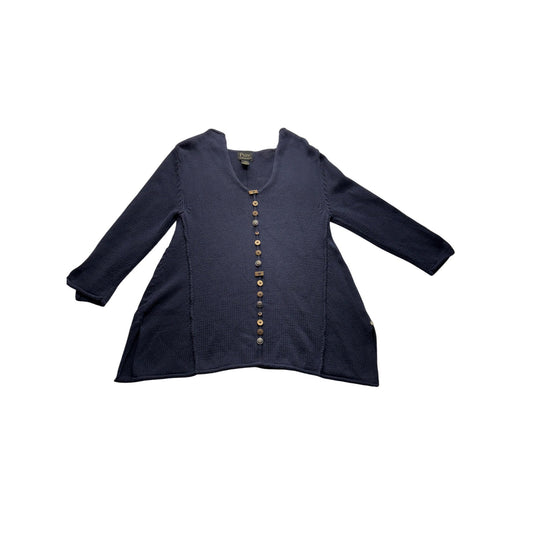Pure Handknit XS Navy Cotton Button-Front Tunic Sweater #7581