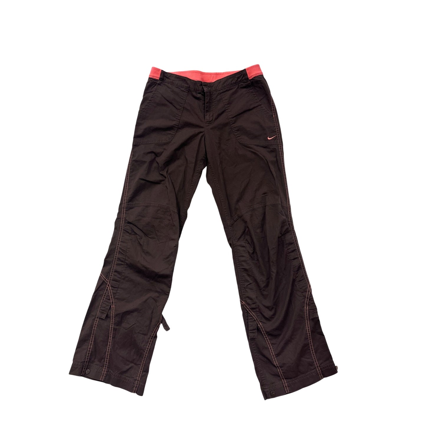 Nike Womens Medium Brown Cargo Pants W/ Coral Waistband & Stitching #6571