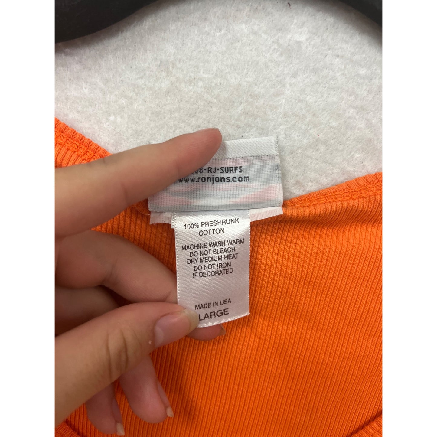 Ron Jon Surf Shop Orange Ribbed Tank Top Large  #97A