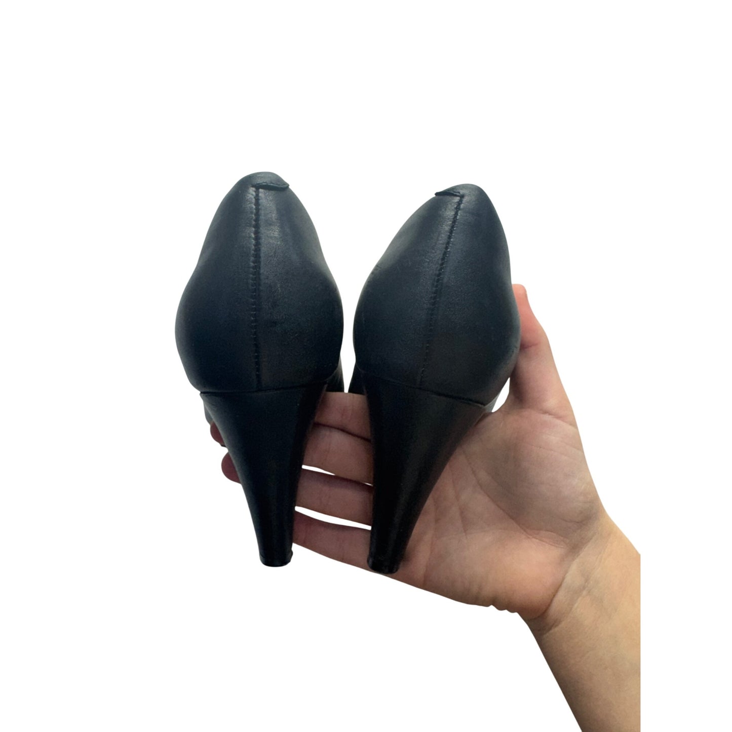 Clarks Black Leather Cushioned Heels Classic Round Toe Comfort Pumps #9811