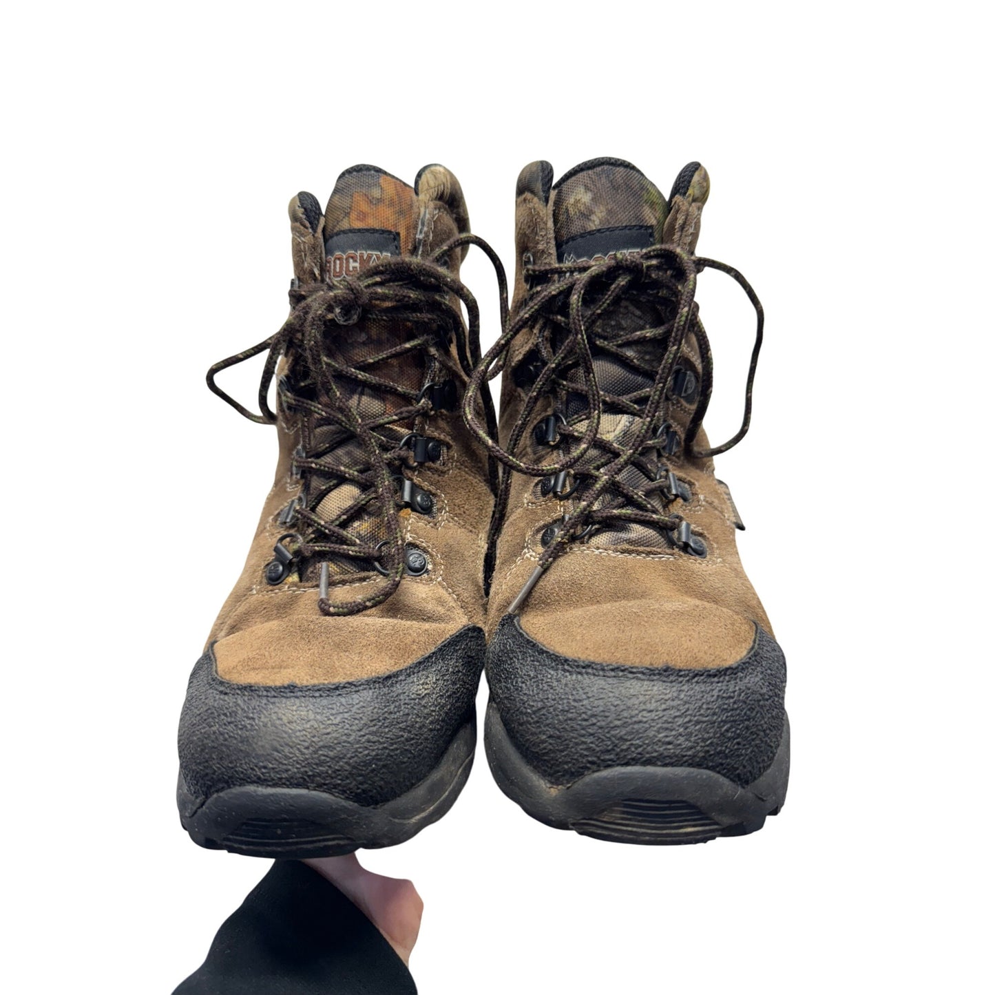 Rocky Brown Camo Hiking Boots With Rubber Soles Size 7 #140B