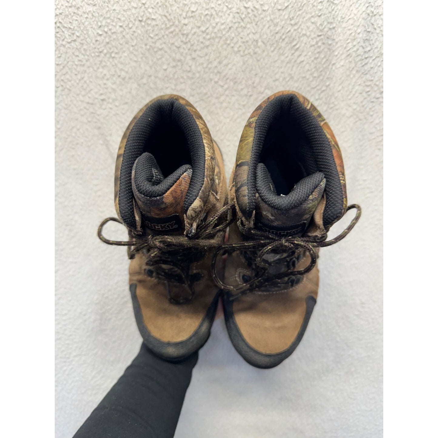 Rocky Brown Camo Hiking Boots With Rubber Soles Size 7 #140B