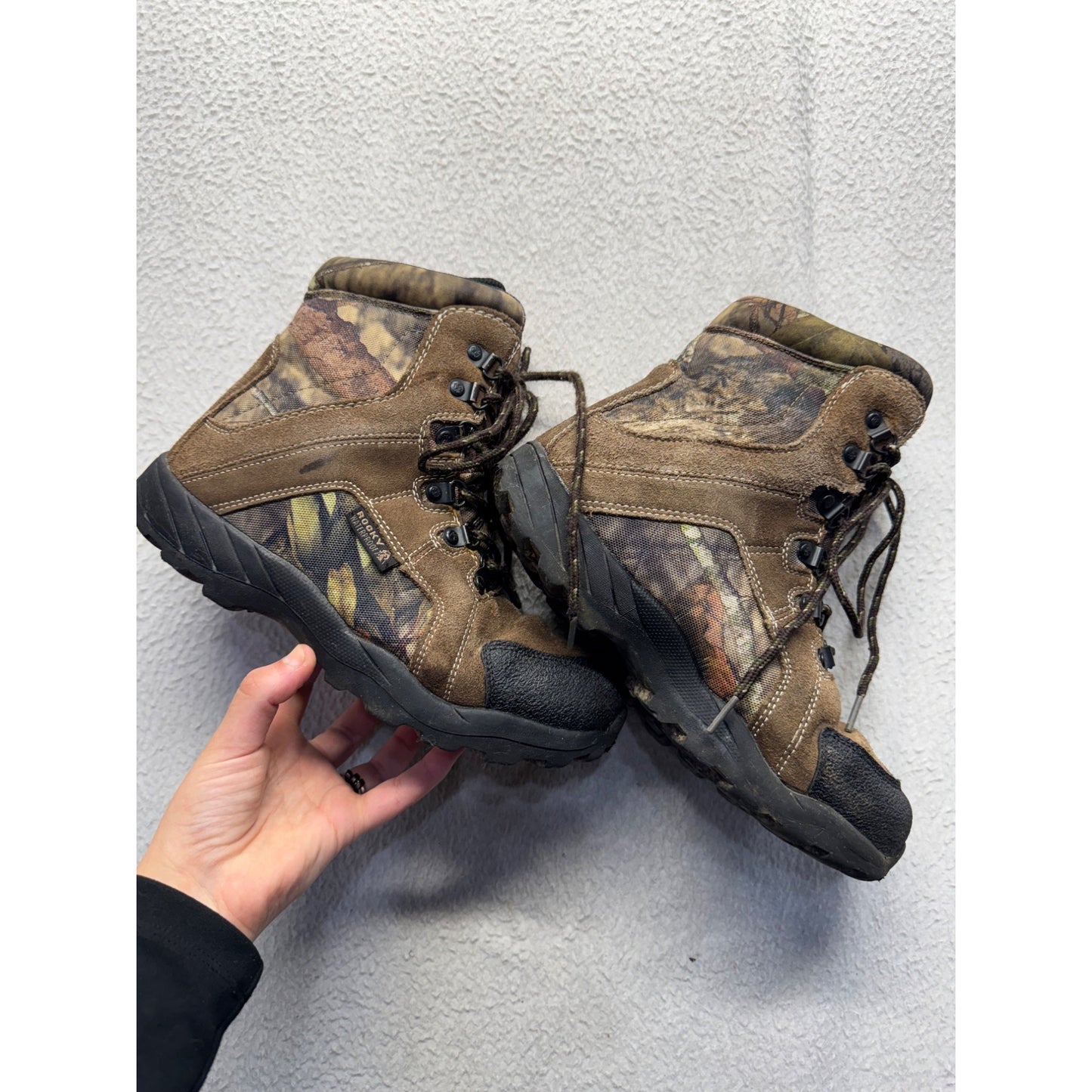 Rocky Brown Camo Hiking Boots With Rubber Soles Size 7 #140B