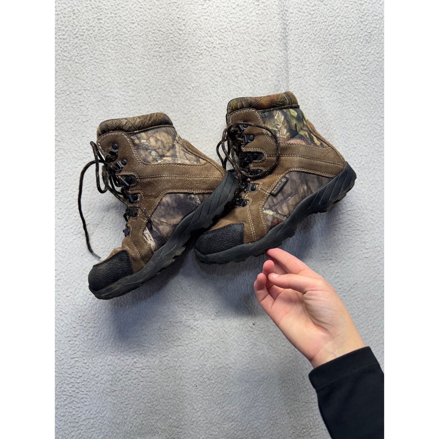 Rocky Brown Camo Hiking Boots With Rubber Soles Size 7 #140B