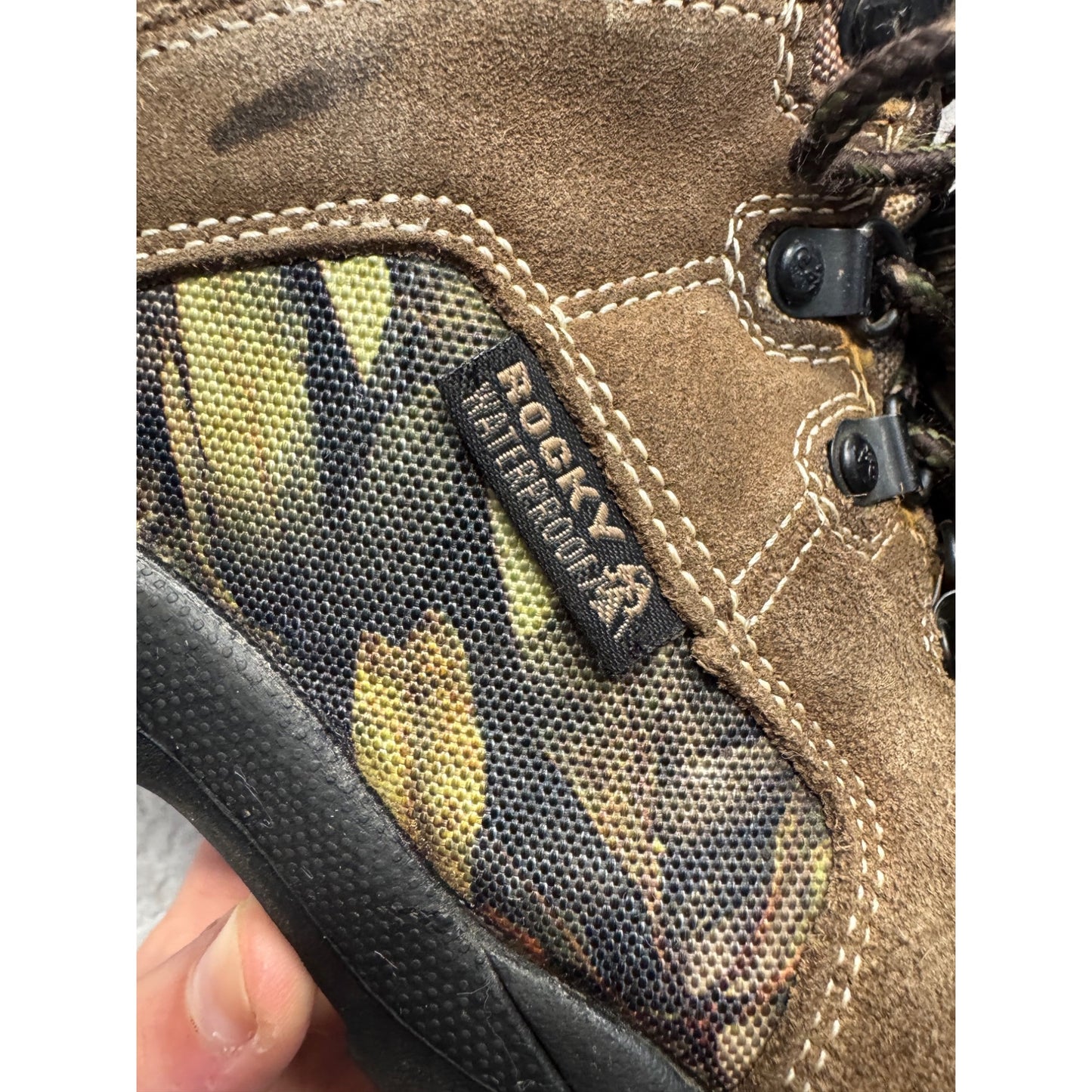 Rocky Brown Camo Hiking Boots With Rubber Soles Size 7 #140B