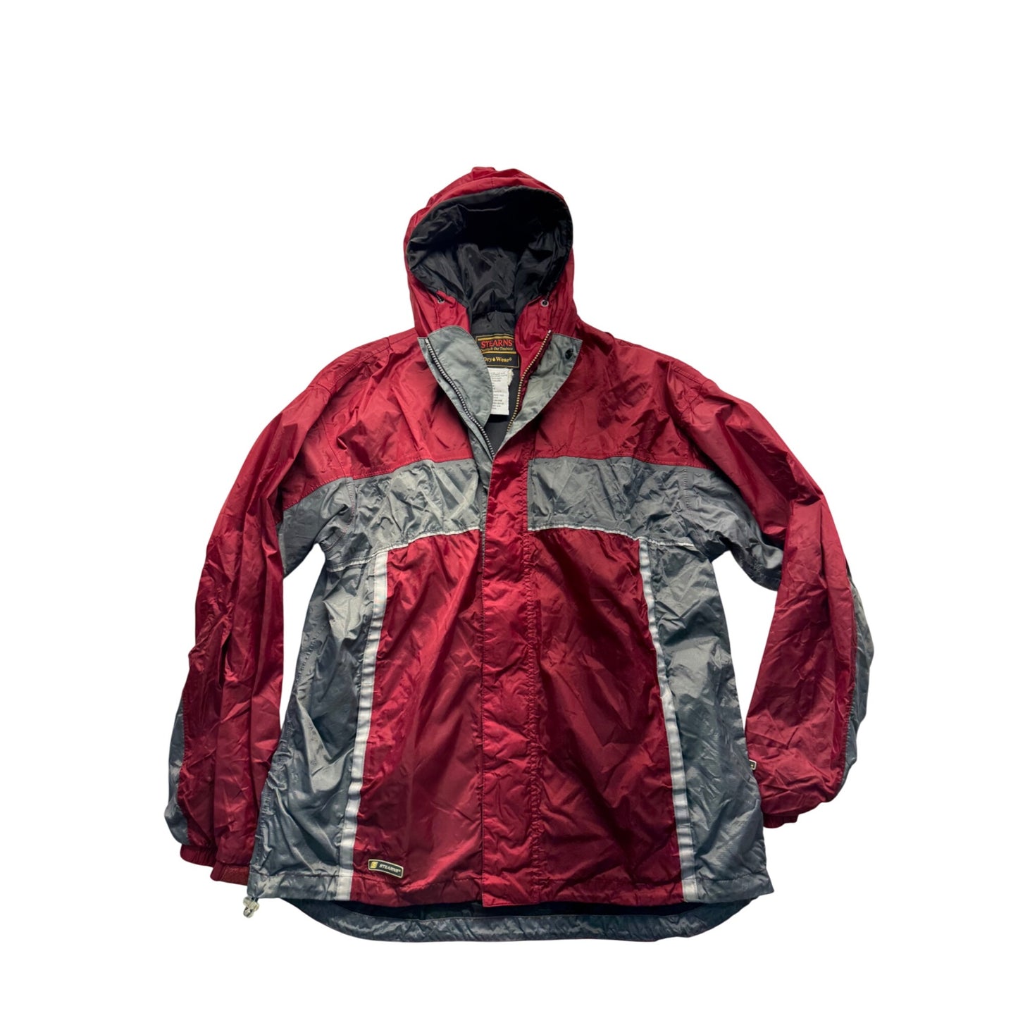 Stearns DryWear Waterproof Breathable Jacket Large Red/Grey Nylon With Hood 9434