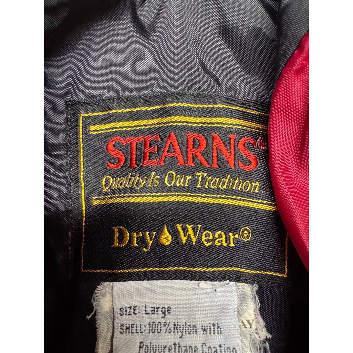 Stearns DryWear Waterproof Breathable Jacket Large Red/Grey Nylon With Hood 9434
